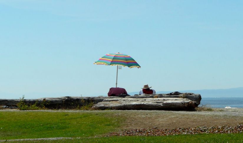 Beach umbrella & hat at the beach