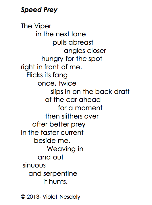 "Speed Prey" poem by Violet Nesdoly